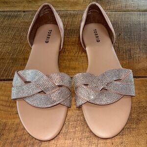 Torrid Womens Suede Rhinestone Slide Dressy Sandals Blush Pink Sparkle Size 11WW